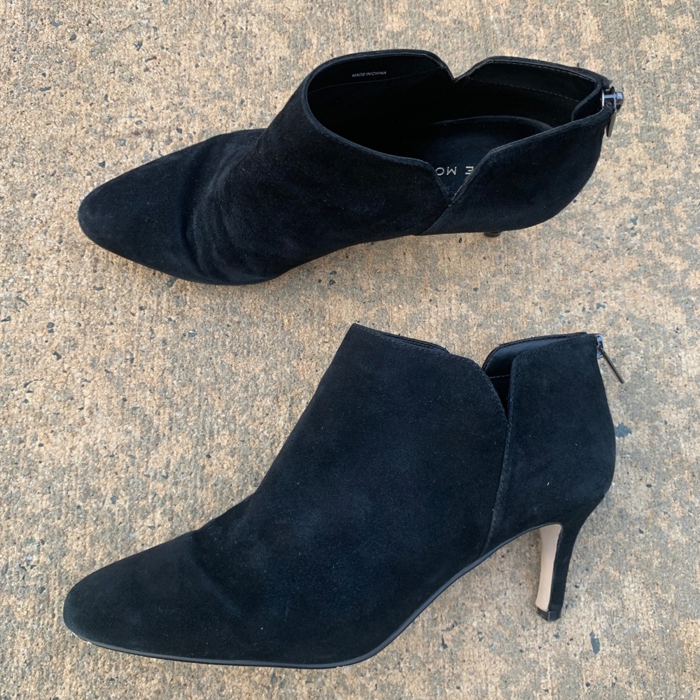 Pelle Moda Black Suede Pointed Toe Ankle Booties Stiletto Heel Shooties 9M